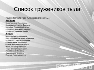 Список тружеников тыла Труженики тыла Ново-Алексеевского округа…УмершиеБогоятова