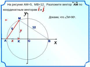 На рисунке АМ=5, МВ=12. Разложите вектор АМ по координатным векторам i и j.