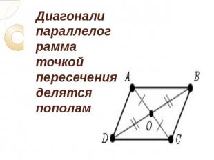 Диагонали параллелограмма точкой пересечения делятся пополам
