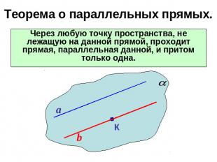 Теорема о параллельных прямых. Через любую точку пространства, не лежащую на дан