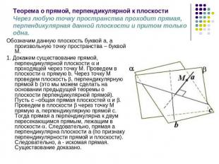Теорема о прямой, перпендикулярной к плоскости Через любую точку пространства пр