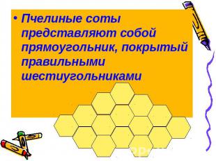 Пчелиные соты представляют собой прямоугольник, покрытый правильными шестиугольн
