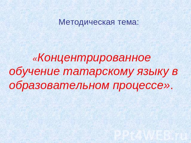 Методическая тема: «Концентрированное обучение татарскому языку в образовательном процессе».