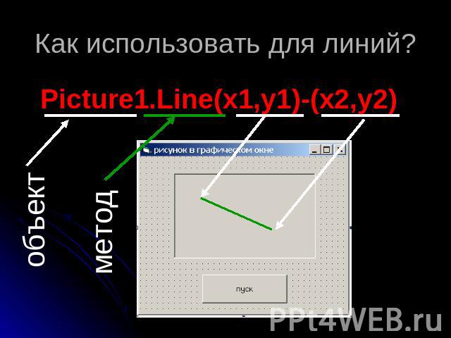 Как использовать для линий? Picture1.Line(x1,y1)-(x2,y2)