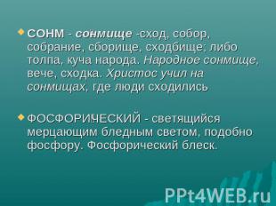 СОНМ - сонмище -сход, собор, собрание, сборище, сходбище; либо толпа, куча народ