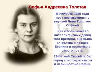 Софья Андреевна Толстая В НАЧАЛЕ 1925 года поэт познакомился с внучкой Льва Толс