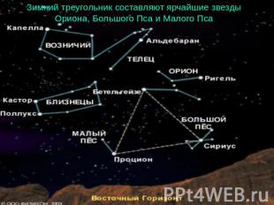 Зимний треугольник составляют ярчайшие звезды Ориона, Большого Пса и Малого Пса