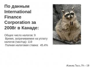По данным International Finance Corporation за 2008г в Канаде: Общее число налог