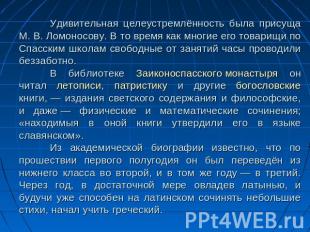 Удивительная целеустремлённость была присуща М. В. Ломоносову. В то время как мн