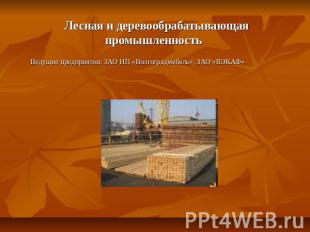Лесная и деревообрабатывающая промышленность Ведущие предприятия: ЗАО НП «Волгог