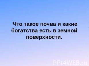 Что такое почва и какие богатства есть в земной поверхности.