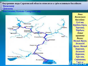 Внутренние воды Саратовской области относятся к трём основным бассейнам: Волжско