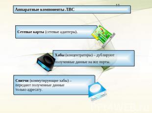 Аппаратные компоненты ЛВС Сетевые карты (сетевые адаптеры). Хабы (концентраторы)