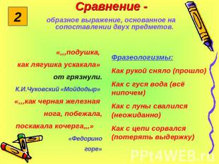 Сравнение - образное выражение, основанное на сопоставлении двух предметов. «,,,