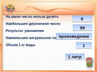 На какое число нельзя делить Наибольшее двузначное число Результат умножения Наи