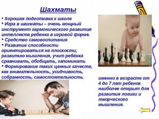 Шахматы Хорошая подготовка к школе Игра в шахматы – очень мощный инструмент гарм