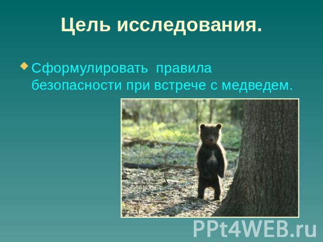 Цель исследования. Сформулировать правила безопасности при встрече с медведем.