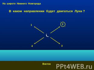 На широте Нижнего Новгорода В каком направлении будет двигаться Луна ? Восток