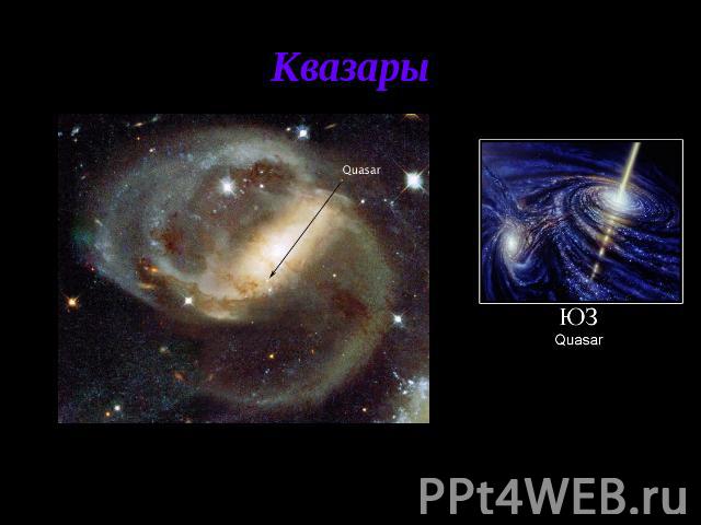 Квазары Квазары - класс наиболее удивительных и загадочных астрономических объектов; по-видимому, это самые мощные источники энергии во Вселенной. С момента их открытия в 1960 обнаружено более 5000 квазаров, но еще миллионы квазаров в принципе досту…
