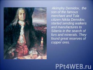 Akimphy Demidov, the son of the famous merchant and Tula citizen Nikita Demidov,