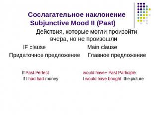 Сослагательное наклонение Subjunctive Mood II (Past) Действия, которые могли про