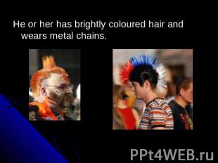 He or her has brightly coloured hair and wears metal chains.