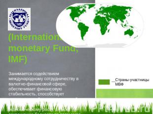 МВФ (International monetary Fund, IMF) Занимается содействием международному сот