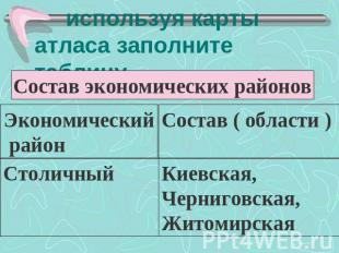 используя карты атласа заполните таблицу Состав экономических районов Экономичес