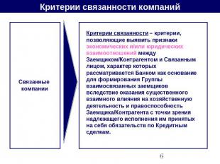 Критерии связанности компаний Связанные компании Критерии связанности – критерии