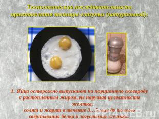 Технологическая последовательность приготовления яичницы-глазуньи (натуральной):