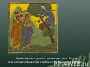 Закхей на фиговом дереве ( смоковнице) слушает Господа Древний православный обра