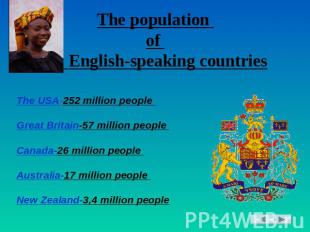 The population of English-speaking countries The USA-252 million people Great Br