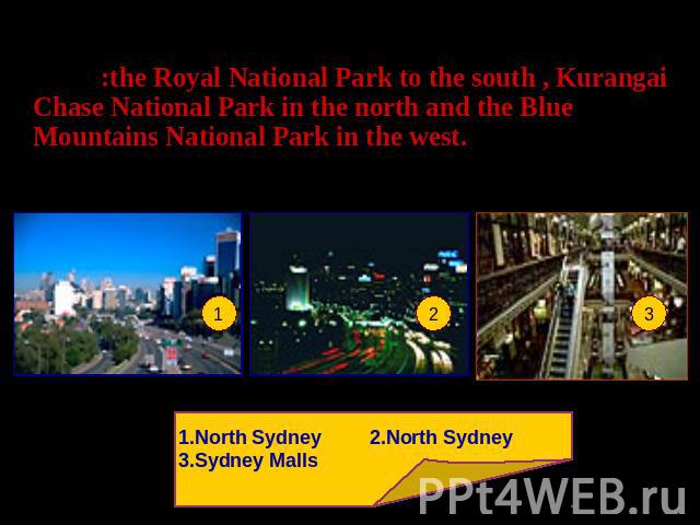 Sydney is a huge city area wise but the city has spread out as far as it can go as it now borders 3 National Parks:the Royal National Park to the south , Kurangai Chase National Park in the north and the Blue Mountains National Park in the west. 1.N…
