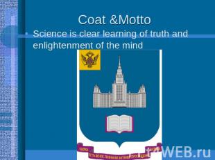 Coat &Motto Science is clear learning of truth and enlightenment of the mind