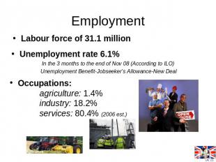 EmploymentLabour force of 31.1 million Occupations: agriculture: 1.4% industry: