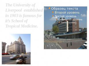 The University of Liverpool established in 1903 is famous for it’s School of Tro