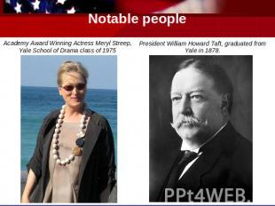 Notable people Academy Award Winning Actress Meryl Streep, Yale School of Drama