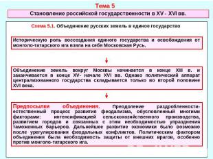 Становление российской государственности в XV - XVI в Схема 5.1. Объединение рус