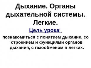 Дыхание. Органы дыхательной системы. Легкие. Цель урока: познакомиться с понятие