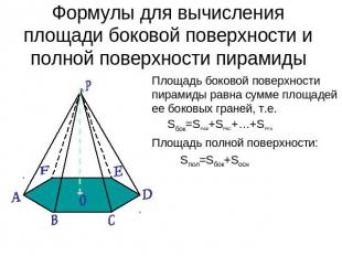 Формулы для вычисления площади боковой поверхности и полной поверхности пирамиды