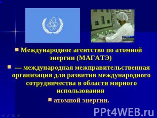Международное агентство по атомной энергии (МАГАТЭ) &nbsp;— международная межпра