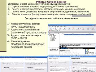 Работа с Outlook Express Интерфейс Outlook Express состоит из следующих элементо