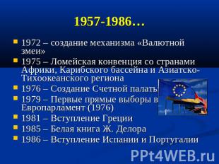 1957-1986… 1972 – создание механизма «Валютной змеи» 1975 – Ломейская конвенция