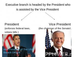 Executive branch is headed by the President who is assisted by the Vice Presiden