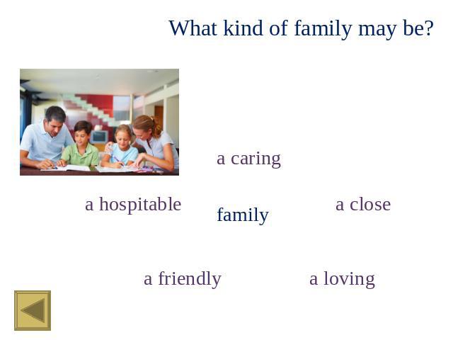 What kind of family may be? a caring a hospitable family a close a friendly a loving