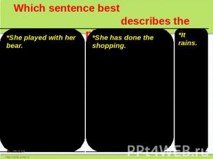 Which sentence best describes the picture? *She played with her bear. *She is pl