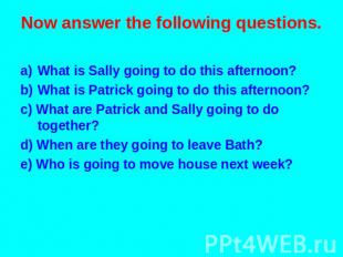 Now answer the following questions. What is Sally going to do this afternoon? Wh