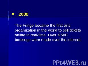 2000 The Fringe became the first arts organization in the world to sell tickets