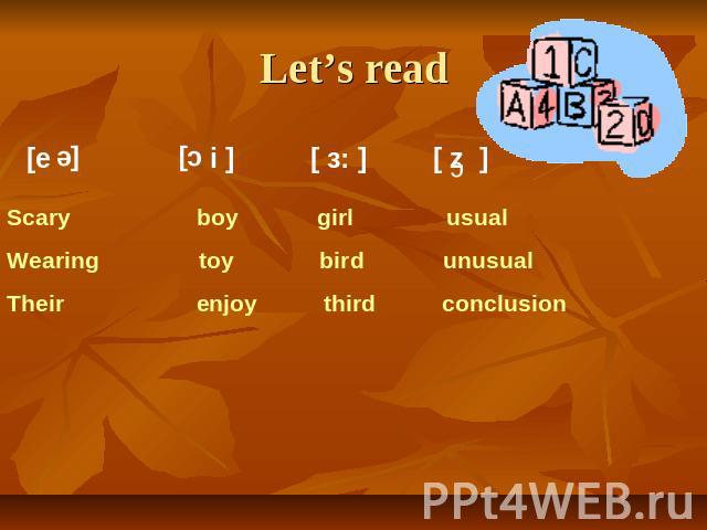 Let’s read Scary boy girl usual Wearing toy bird unusual Their enjoy third conclusion