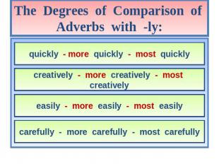 The Degrees of Comparison of Adverbs with -ly: quickly - more quickly - most qui